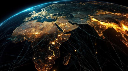Illuminated planet earth displaying a network of global connections at night