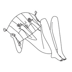 a woman screams into her pillow with anger and hopelessness line minimalistic concept illustration. Vector illustration