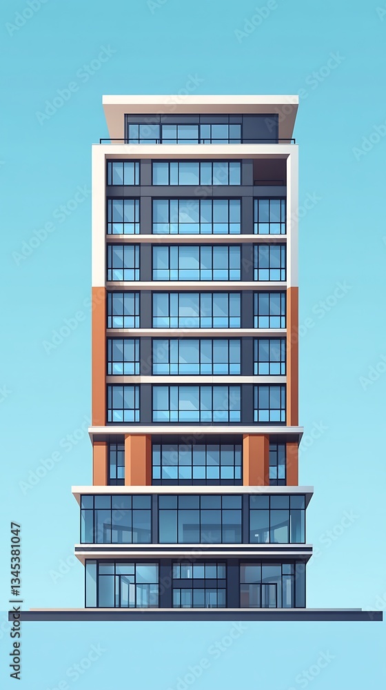 Poster facade of modern cityscape skyscraper with rectangular windows and clean architectural design elemen