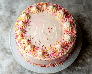 Festive Sprinkled Cake for Overhead Shot.
