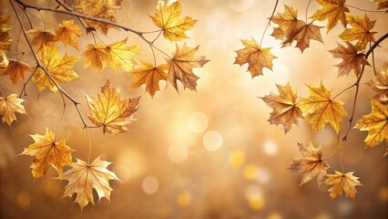 Obraz premium Golden maple leaves against a warm beige background