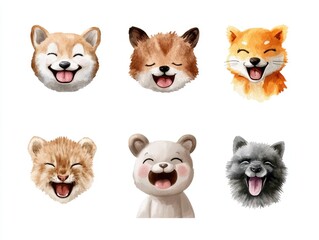 Fototapeta premium Cute animal faces, joyful expressions, digital art