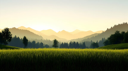 Naklejka premium Pixelated Sunrise View Over Rolling Hills And Valley
