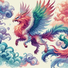 Obraz premium blending watercolor and pixel art styles of a beast Phoenixes. 