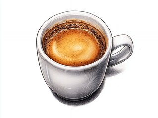 Obraz premium Espresso Coffee in Small Grey Cup, Detailed Illustration