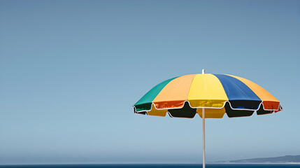 Colorful Umbrella On Beach With Bright Sky