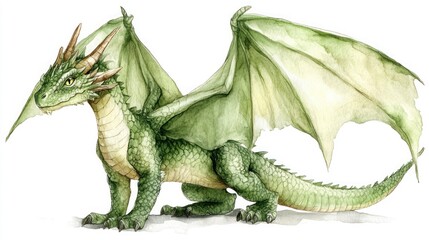 Cute, light green dragon, watercolor style
