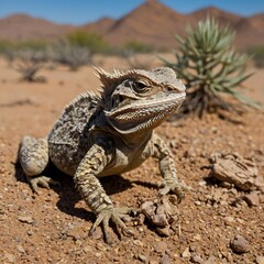 Obraz premium Life in the Dry: The Sri Lankan Horned Lizard’s Journey Through Aridity