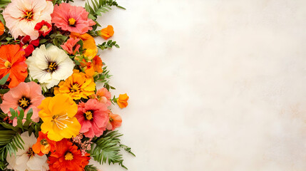 Colorful Floral Arrangement On Light Beige Background
