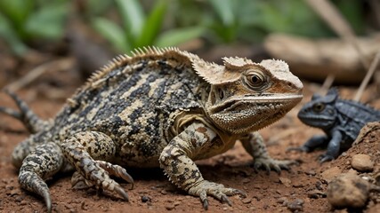 Fototapeta premium Nature's Games: The Sri Lankan Horned Lizard’s Adventures in the Wild