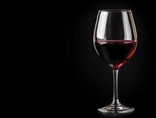 Red wine glass on black background