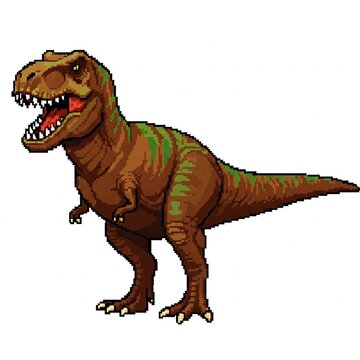 A Tyrannosaurus Rex, carnivorous dinosaur. Pixel style. White background.
