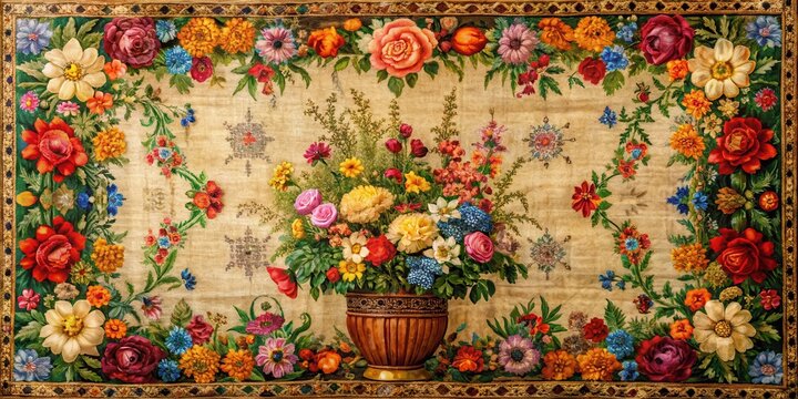 Tableau espagnol avec tapisserie de fleurs, spanish style, ,  spanish style,floral pattern