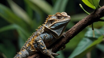 Fototapeta premium Scenic Sovereignty: The Sri Lankan Horned Lizard on a Verdant Perch