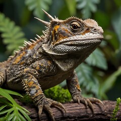 Fototapeta premium Foliage Majesty: The Sri Lankan Horned Lizard in a Tropical Wonderland
