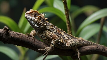 Fototapeta premium Elevated Beauty: The Sri Lankan Horned Lizard Among Rich Greenery