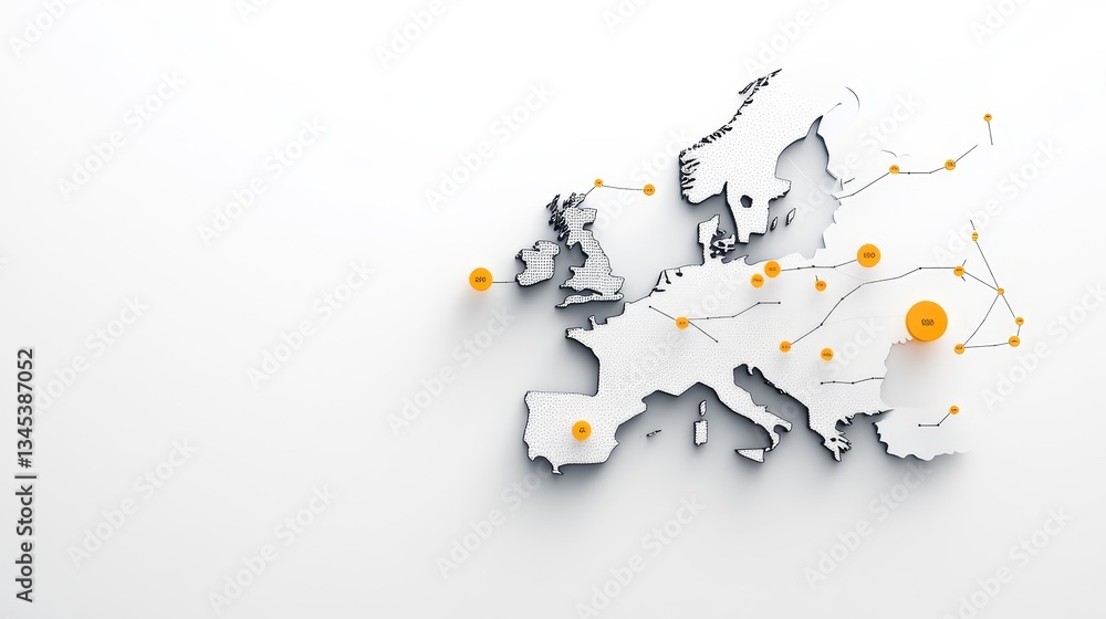 Poster european map with geometric connections and points of interest