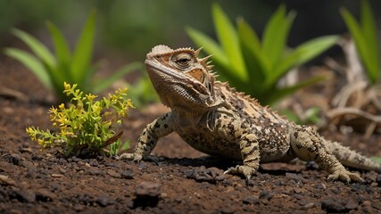 Obraz premium Pursuing Prey: A Sri Lankan Horned Lizard's Tactical Adventure