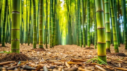 Fototapeta premium Bamboo sprouts forest with young bamboo shoots emerging from the ground, tropical, vegetation, tropical, vegetation