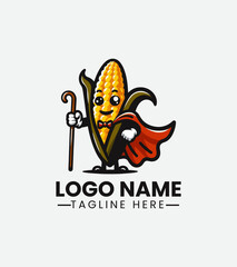 Cartoon corn cob superhero with cape and glasses. Playful food mascot concept