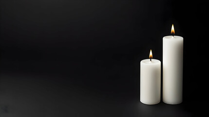 Two White Candles On Black Background