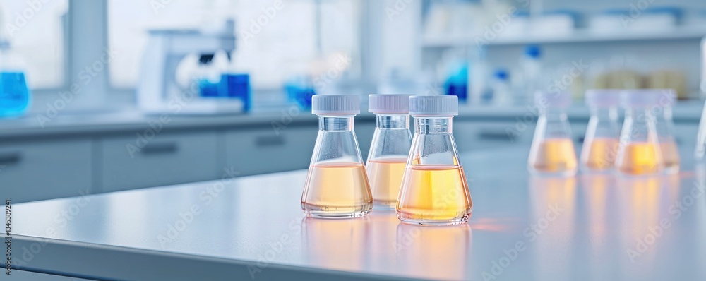 Poster glucose levels prevention concepts. laboratory flasks with colored liquid on a workbench.