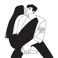 a man and a woman sitting close together and hugging. Vector illustration