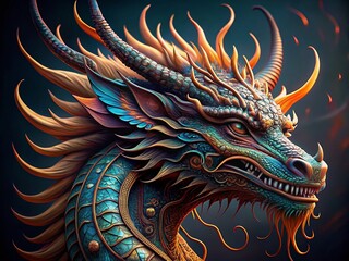 Fototapeta premium Dragon Tribal Art: Fantasy Creature with Deep Focus