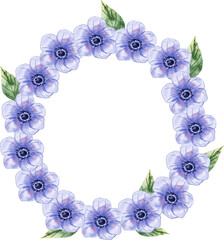 Watercolor Floral Circle with Purple Blossom Wreath, suited for wedding invitations, save the date or greeting cards design.