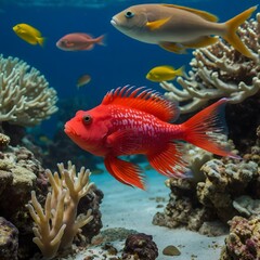 Aquatic Festivities: The Red Handfish Dancing Among Coral Companions