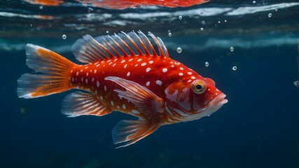 Fototapeta premium Aquatic Flow: The Red Handfish in Motion Amongst Coral Reefs