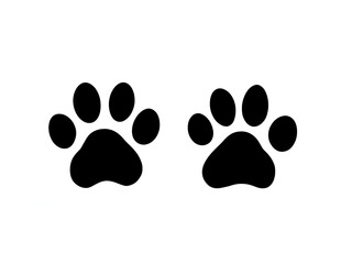 Two black dog paw prints on white background, minimalist, pet icon