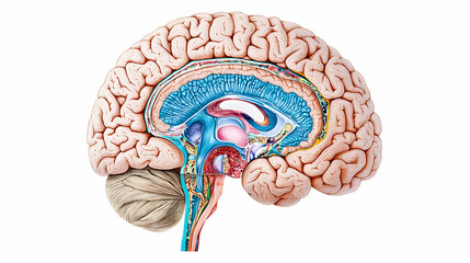 Detailed Human Brain Cross-Section Illustration