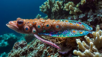 Dance of the Jewelled Squid: Enchantment in a Vibrant Coral Habitat