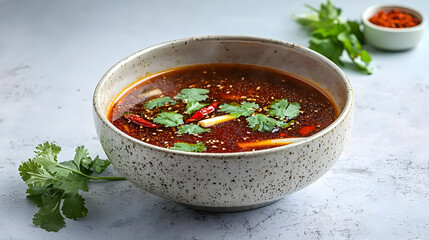Spicy Hotpot Soup In A Ceramic Bowl