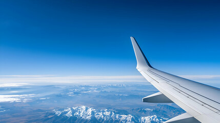 Airplane Wing Over Snowy Mountains Aerial View