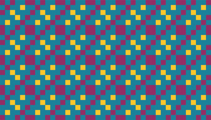 Abstract repeating pattern with dynamic combination of blue, yellow and purple. This design gives energetic and harmonious impression, suitable for textile, digital background or decorative elements