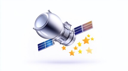 Fototapeta premium Satellite with solar panels and stars on a white background