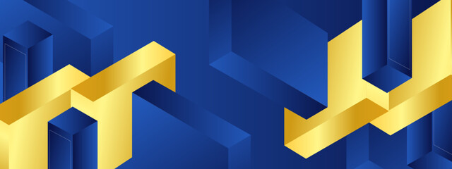 trendy gold and blue shapes gradient abstract geometric background vector illustration, for presentation design, wallpaper, or website background