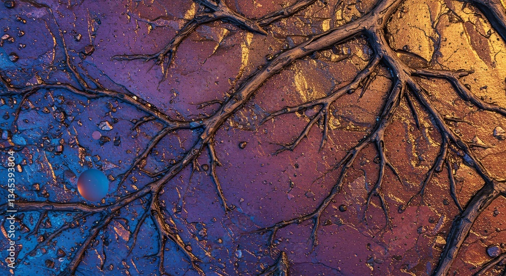 Poster a tree branch with a blue and purple background
