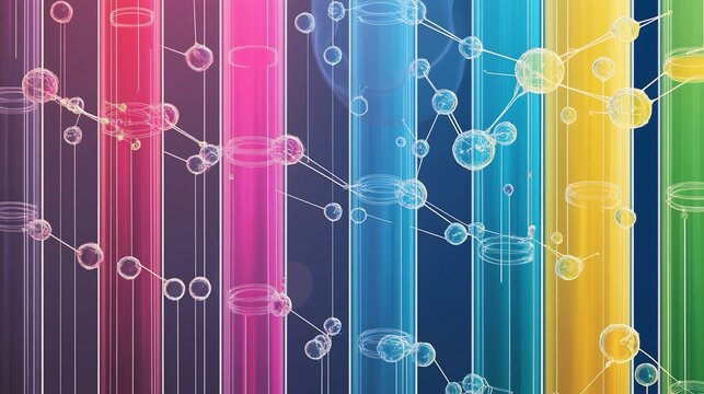 Liquid chromatography diagrams showing separation of chemical compounds vibrant columns