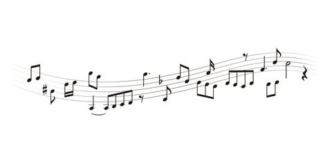 ウェーブ状の楽譜：五線譜に並ぶ音符の背景ベクターイラスト