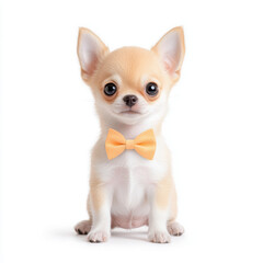 Obraz premium cute chihuahua with big eyes wearing tiny bowtie sits adorably