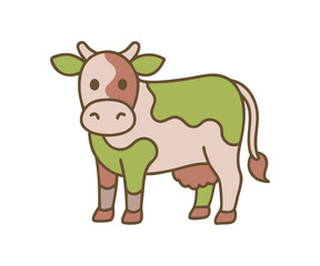 Cute cow cartoon kawaii flat design vector illustration	
