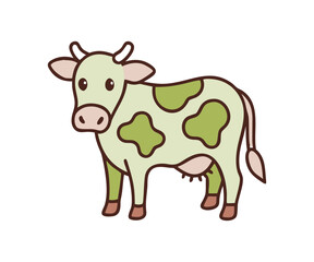 Fototapeta premium Cute cow cartoon kawaii flat design vector illustration 