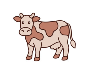 Cute cow cartoon kawaii flat design vector illustration	

