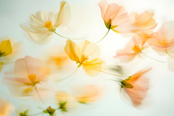 Naklejka premium Soft Pink And Yellow Flowers With Delicate Motion Blur Against A Light Backgrounds