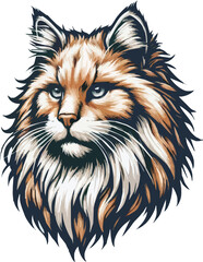 Hand drawn cartoon Cat, vector vintage illustration  on transparant background