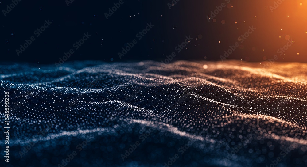 Poster A computer generated image of a wave with a bright orange sun in the background