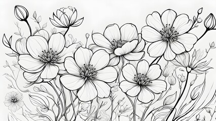 Fototapeta premium A detailed illustration a bouquet elegant monochrome flowers, featuring delicate linework shaded petals.